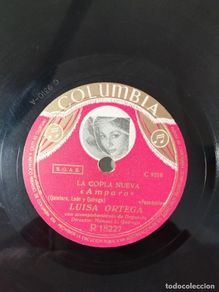 Discos de pizarra: DISCO DE PIZARRA- COLUMBIA R 18227- LUISA ORTEGA- LA COPLA NUEVA- AMPARO Y CON MIS PROPIOS OJOS